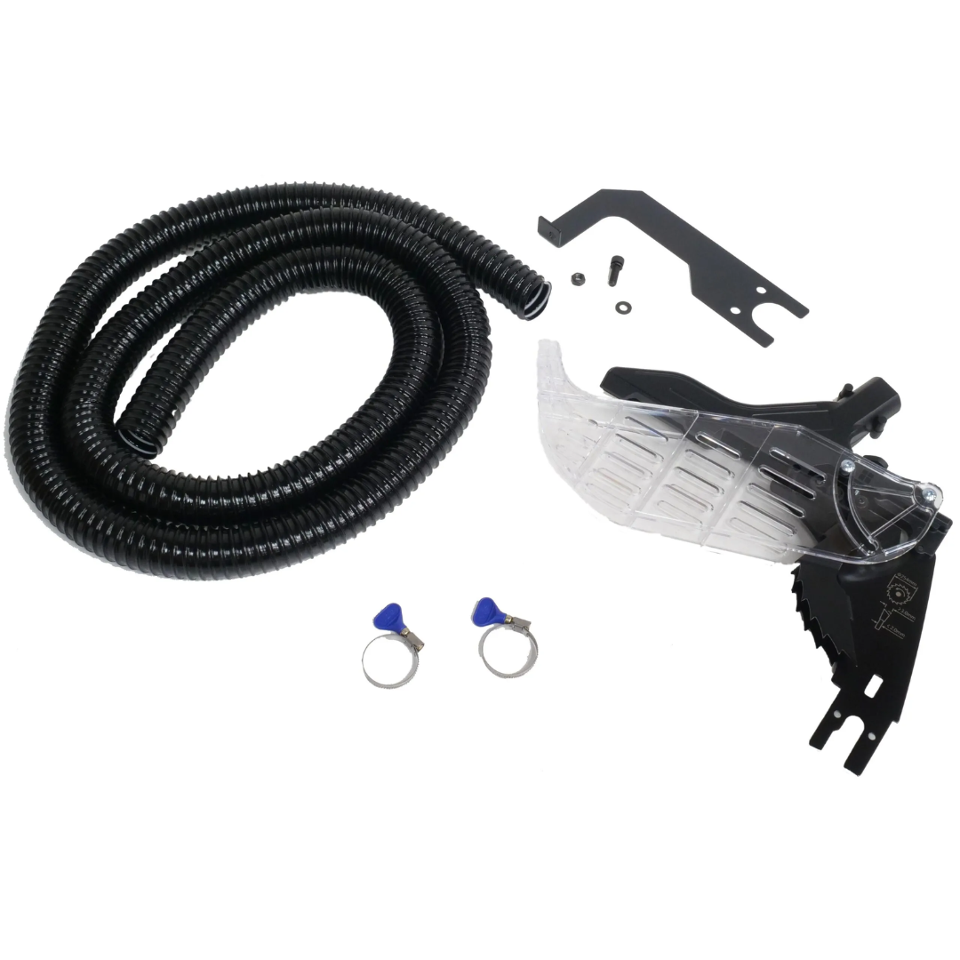 Laguna TABLESAW DUST COLLECTION KIT ATSF123-OVERHEAD HOSE with overhead blade guard, flexible dust hose, mounting bracket, and hose clamps for table saw dust extraction