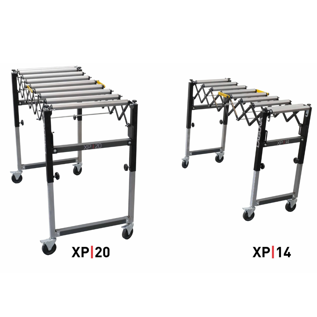 Laguna XP|20 20″ Flexible Roller Conveyor Table XP2001 comparison image showing multiple conveyor sizes and configurations