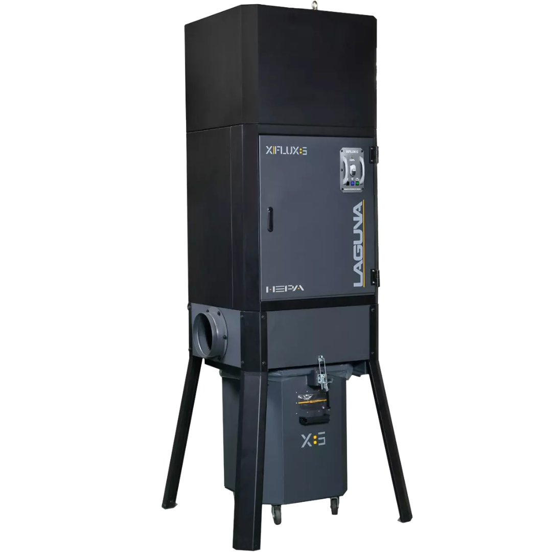 Laguna X|Flux: 5 MDCXF52201 front view with elevated collection bin and steel support frame