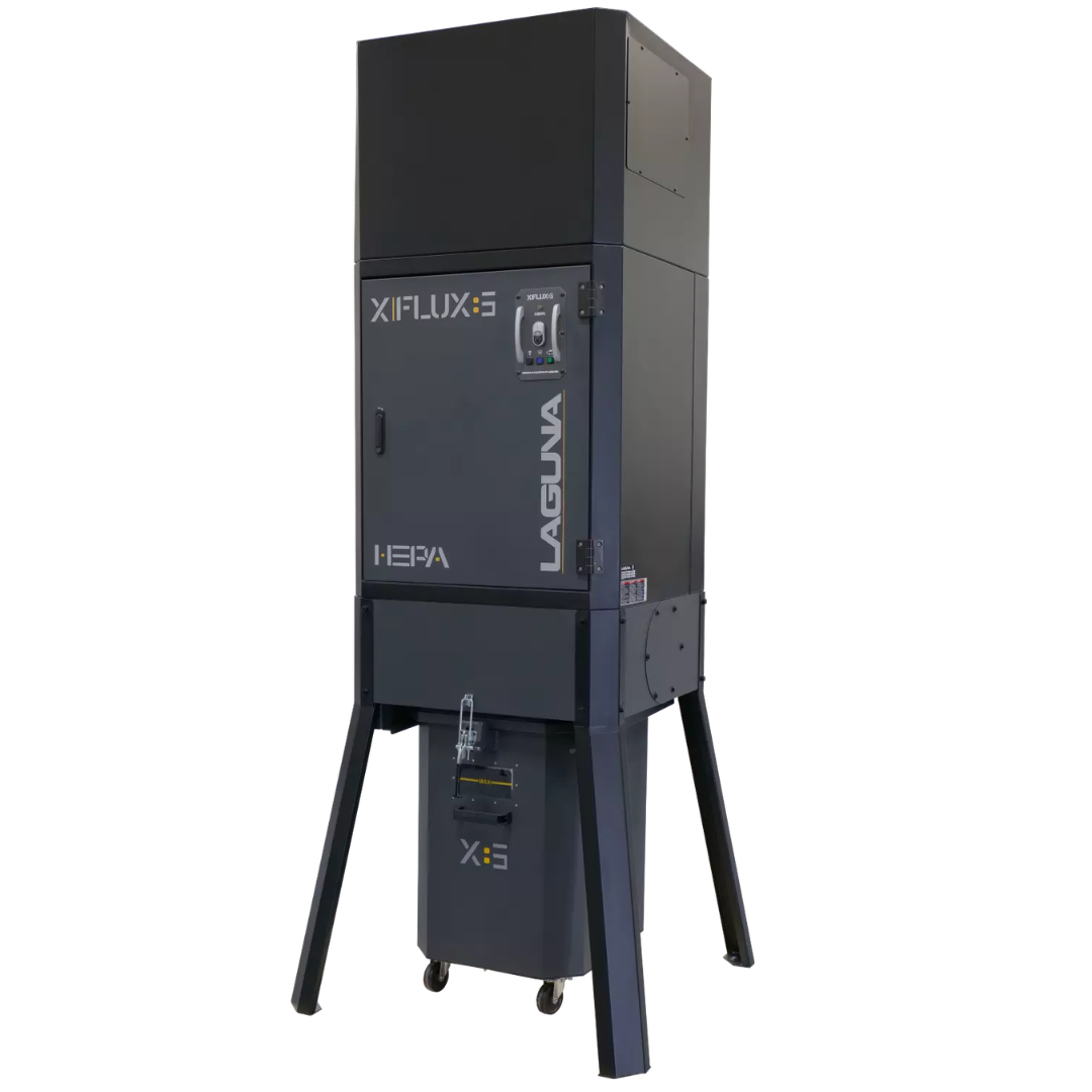 Laguna X|Flux: 5 MDCXF52201 industrial dust collector with enclosed cabinet and elevated steel stand