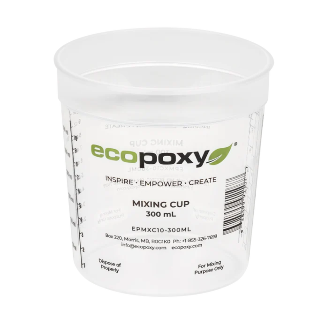 Large capacity Ecopoxy Graduated Epoxy Mixing Cups designed for mixing epoxy resin in woodworking and coating applications.