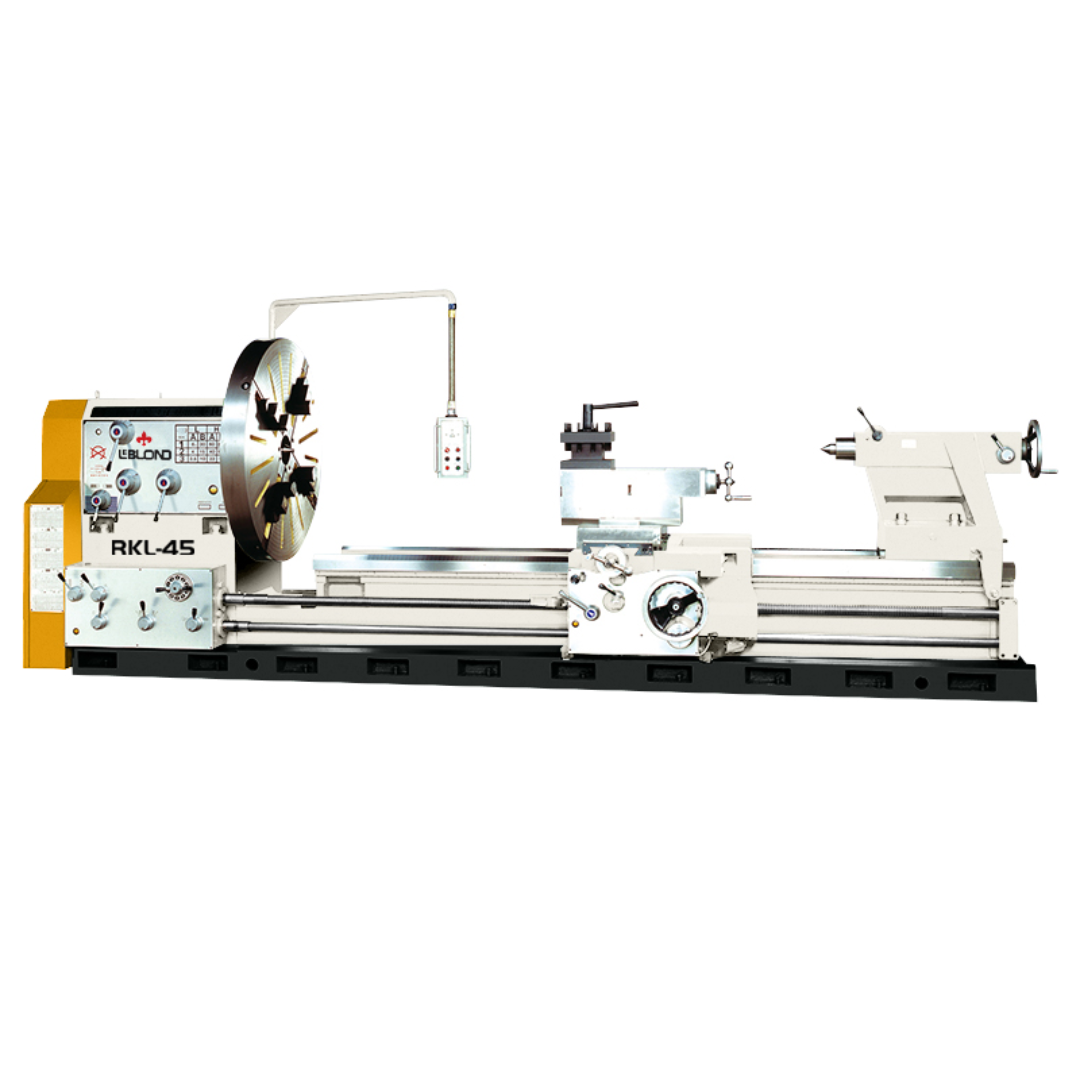 LeBlond RKL-5100G (SHG) Series Large Bore Heavy Duty Precision Lathe highlighting large faceplate, spindle housing, and control panel interface
LeBlond RKL-5100G (SHG) Series Large Bore Heavy Duty Precision Lathe focusing on carriage, cross slide, and turret tool post system
LeBlond RKL-5100G (SHG) Series Large Bore Heavy Duty Precision Lathe showing long bed ways, lead screw, and feed rod system
LeBlond RKL-5100G (SHG) Series Large Bore Heavy Duty Precision Lathe tailstock section with quill, handwheel, an
