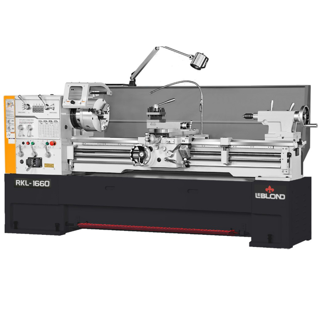 LeBlond RKL1600V Series Variable Speed Lathe with Electronic Control featuring digital RPM display, precision chuck, carriage assembly, and rigid industrial bed for high-performance metal turning