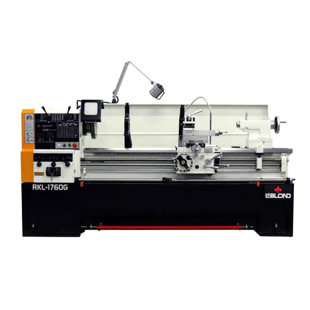LeBlond RKL1700G Series Geared Head High Speed Precision Lathe with digital control panel, long bed, carriage assembly, and tailstock for industrial metal turning operations