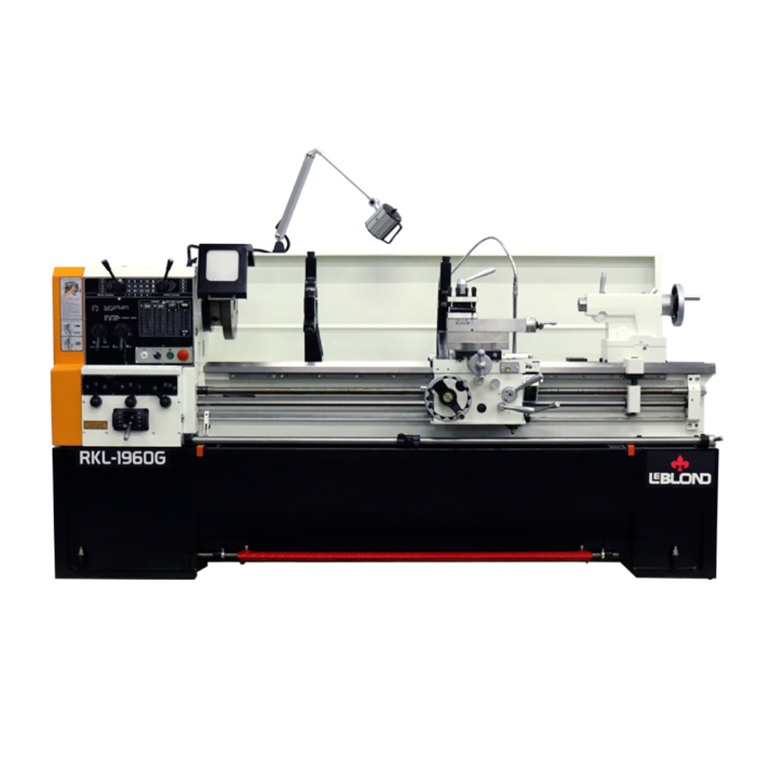 LeBlond RKL1900G Series Industrial Geared Head Lathe with precision carriage assembly, long bed, manual controls, and heavy-duty spindle system for industrial metalworking