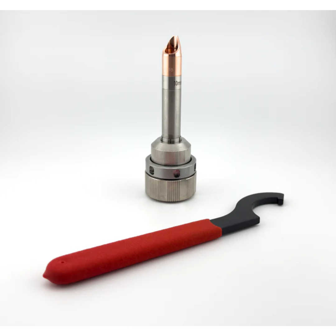 LightBOT Stiff Collet Assembly with Tool precision metal collet assembly with copper nozzle tip and included red-handled installation wrench for secure adjustment and setup