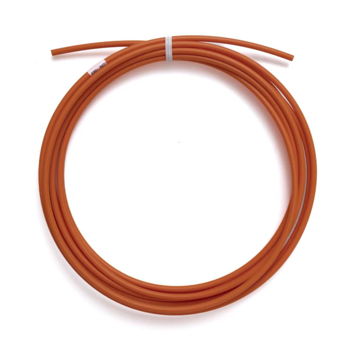 LightWELD 10' Soft Wire Liner 0.8 mm - 1.2 mm orange flexible welding wire liner coiled for storage on white background