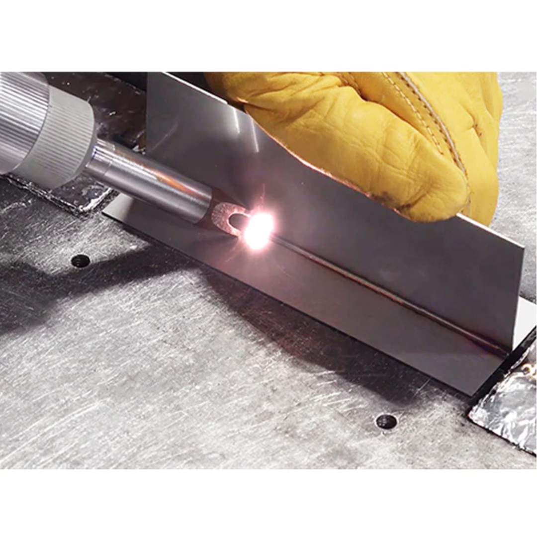 LightWELD 1500 handheld laser welding and cleaning system SYSHHW000000002U performing high-speed laser weld on metal surface with clean seam finish