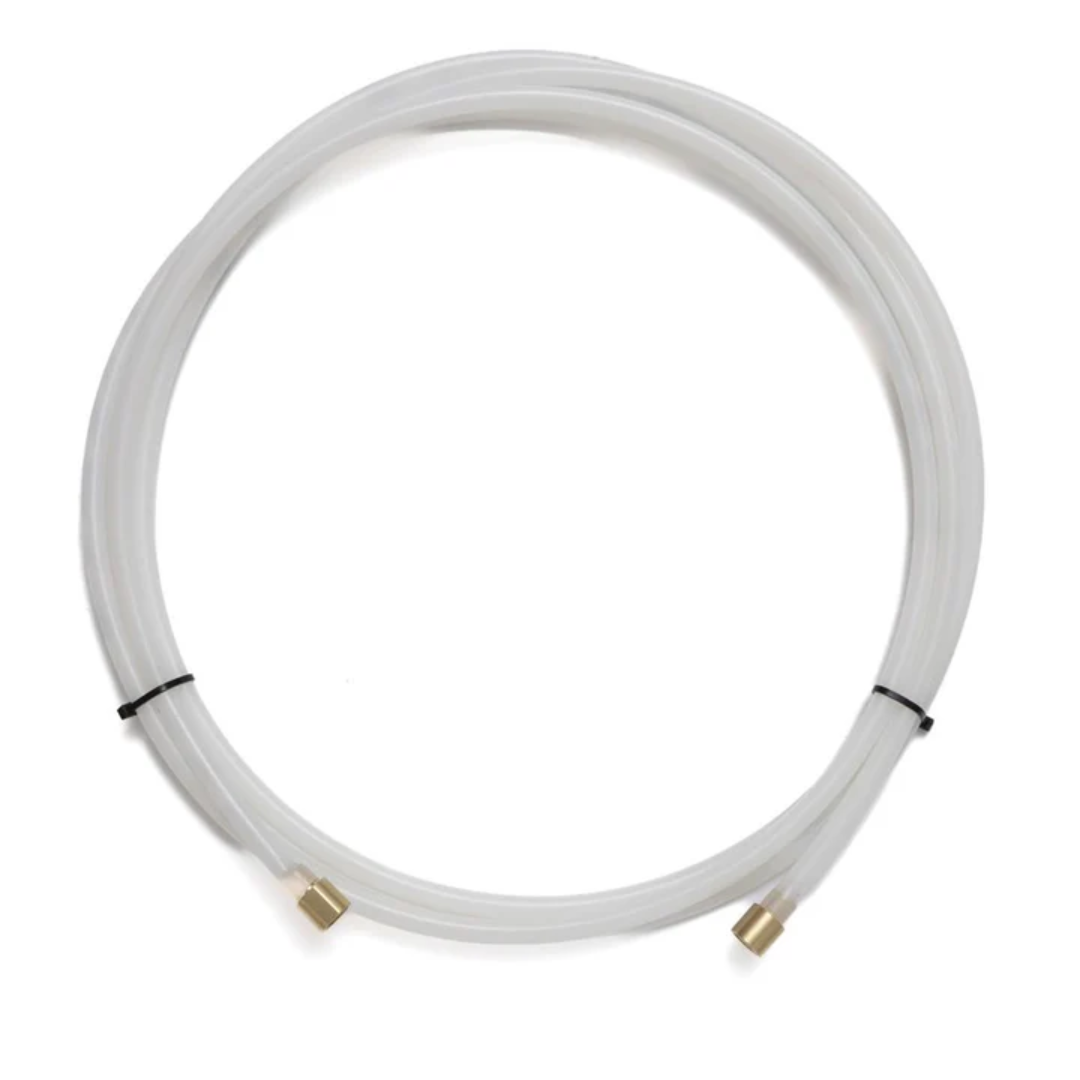 LightWELD 15' Wire Feeder Housing Tube Assembly clear flexible tube with brass fittings for welding wire feeder system on white background