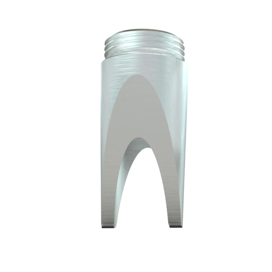 LightWELD Aluminum 9 mm Two-point Welding Nozzle Tip precision machined aluminum welding tip with dual point design on white background