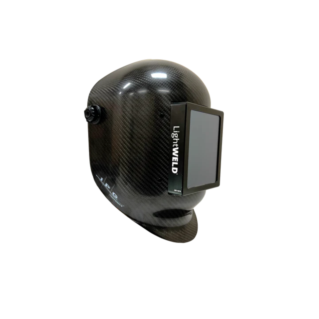 LightWELD Carbon Fiber Laser Welding Helmet CLWH-100 rear and angled view highlighting full head coverage and adjustable fit system
