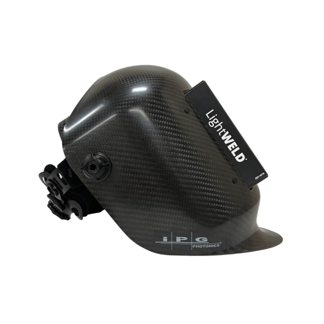LightWELD Carbon Fiber Laser Welding Helmet CLWH-100 side profile showing durable shell construction and ergonomic headgear design