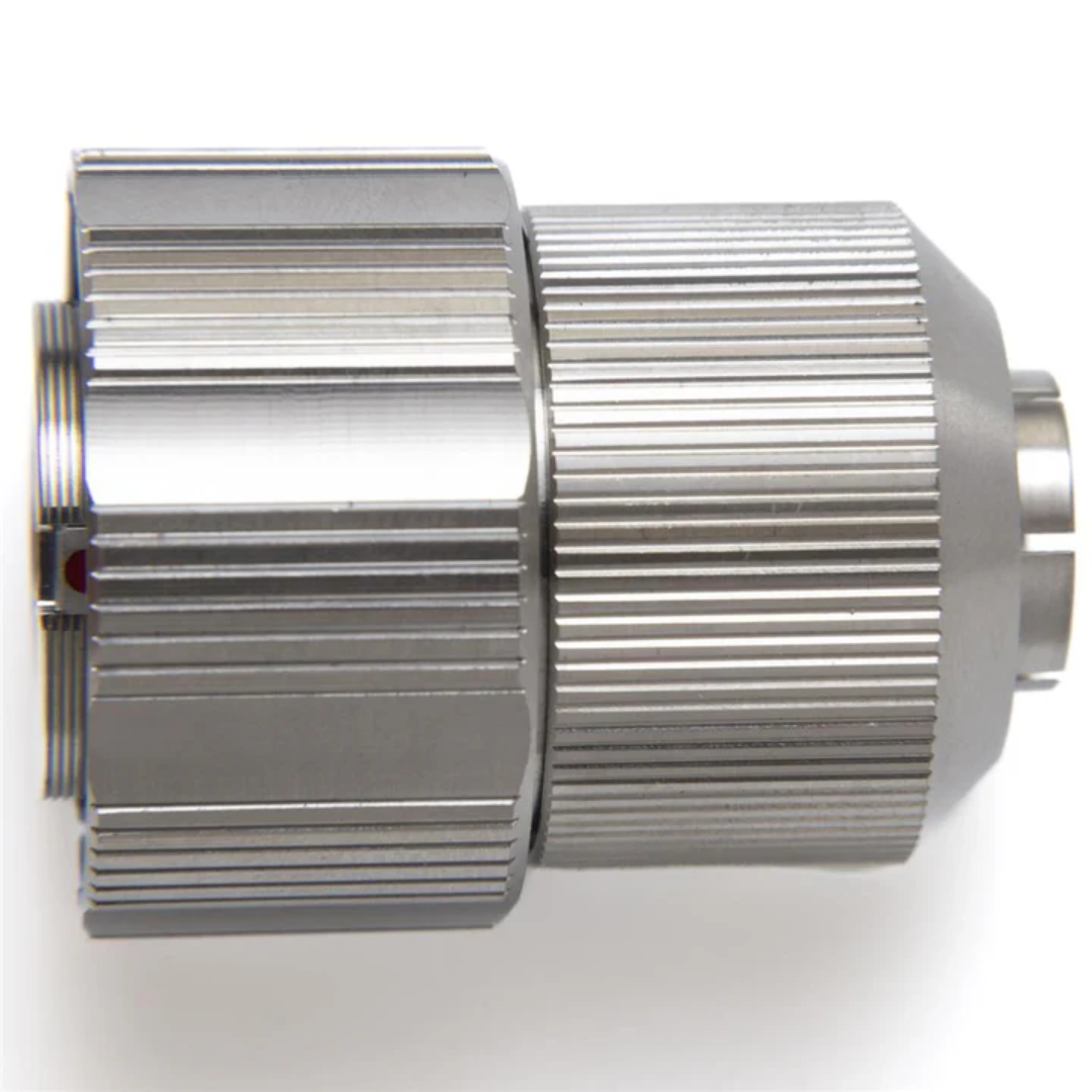 LightWELD Collet Assembly CDSBME000103XXXU precision-machined metal collet assembly with knurled grip and threaded interface for secure laser welding applications