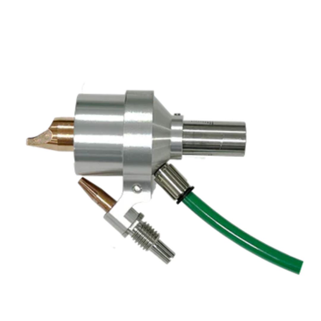 LightWELD Gas Diffuser Lens Assembly CEU00005459XXXXU metal diffuser assembly with integrated lens and gas line for laser welding applications