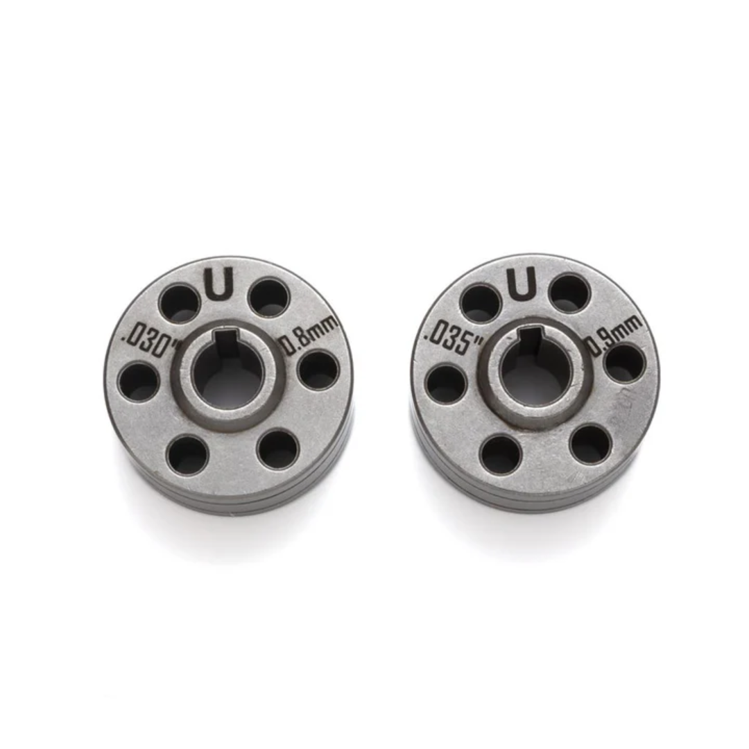 LightWELD U-Groove Drive Roll 0.8 mm precision metal welding wire feed roller with multi-hole design and central keyed bore

LightWELD U-Groove Drive Roll 1.2 mm industrial wire feeder roller component with circular port pattern and engraved sizing markings