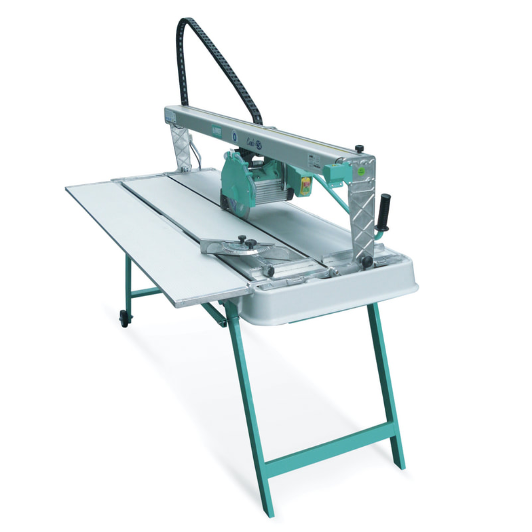 MER COMBICUT 250/1500 overhead rail saw with integrated stand and precision wet cutting system for professional large format tile and masonry applications
