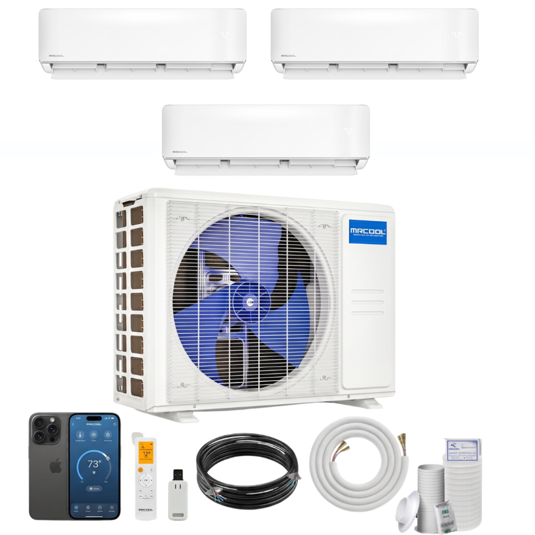 MRCOOL DIY 5th Gen 3-Zone 21,000 BTU Ductless Mini Split Air Conditioner & Heat Pump (6K+6K+9K), DIY3-B-18HP060609