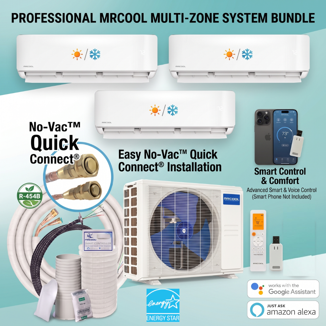 MRCOOL DIY 5th Gen 3-Zone 42,000 BTU Ductless Mini Split Air Conditioner & Heat Pump (6K+12K+24K), DIY3-B-36HP, DIY3-B-36HP061224 wall mount No Vac Quick Connect