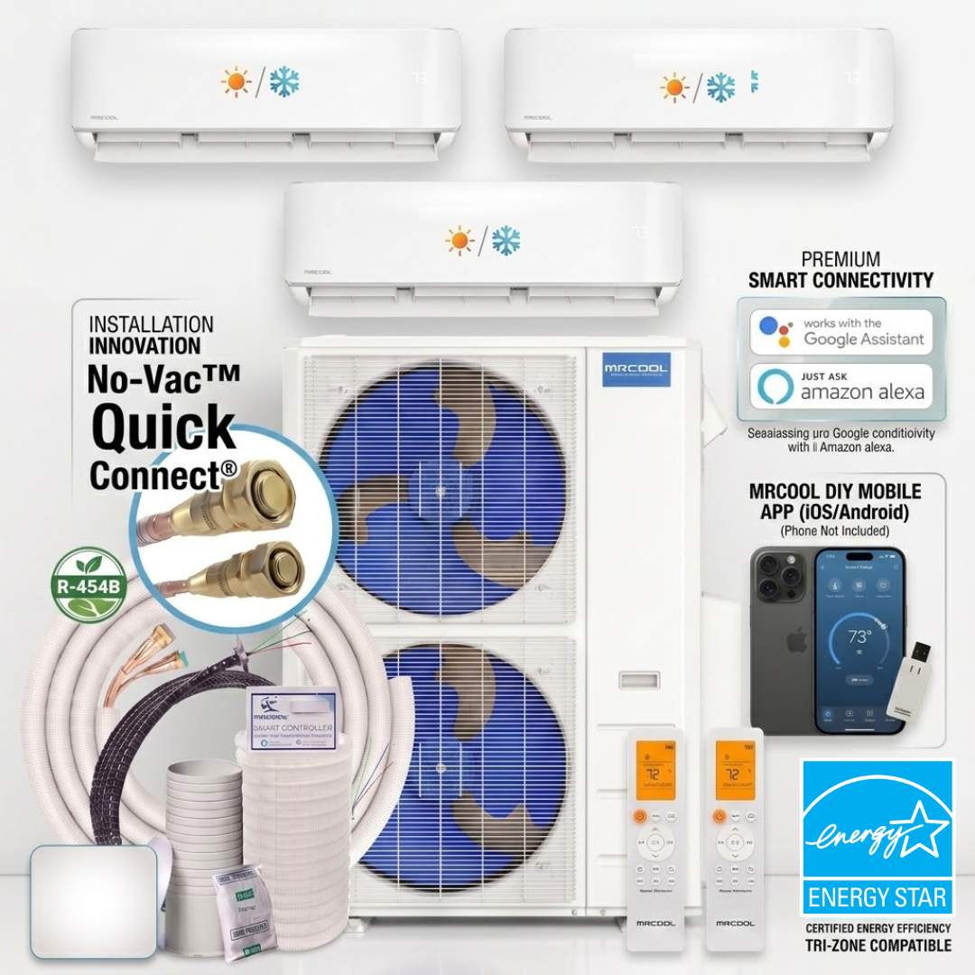 MRCOOL DIY 5th Gen 3-Zone 48,000 BTU Wall Mounted Mini Split Air Conditioner & Heat Pump (6K+18K+24K) cable NO Vac Quick Connect
