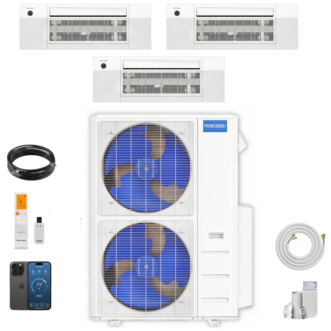 MRCOOL DIY 5th Gen 3-Zone 54,000 BTU Ceiling Cassette Ductless Mini Split Air Conditioner & Heat Pump (18K+18K+18K)
