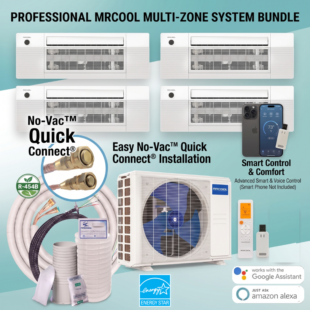 MRCOOL DIY 5th Gen 4-Zone 36,000 BTU Ceiling Cassette Ductless Mini Split Air Conditioner & Heat Pump with Pre-Charged Line Sets (6K+6K+12K+12K), DIYM436HP-36K-36K36EY No Vac Quick Connect