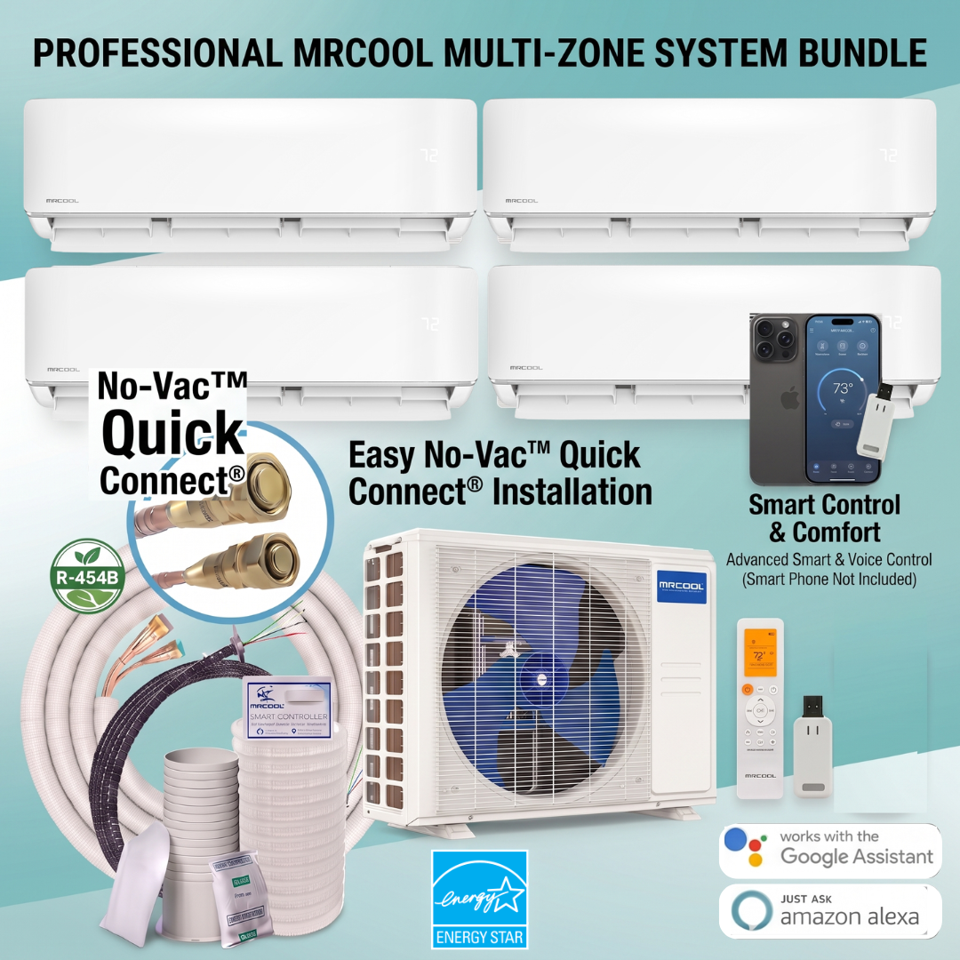 MRCOOL DIY 5th Gen 4-Zone 36,000 BTU Ductless Mini Split Air Conditioner & Heat Pump (9K+9K+9K+9K), DIY4-B-36HP, DIY4-B-36HP09090909 No Vac Quick Connect