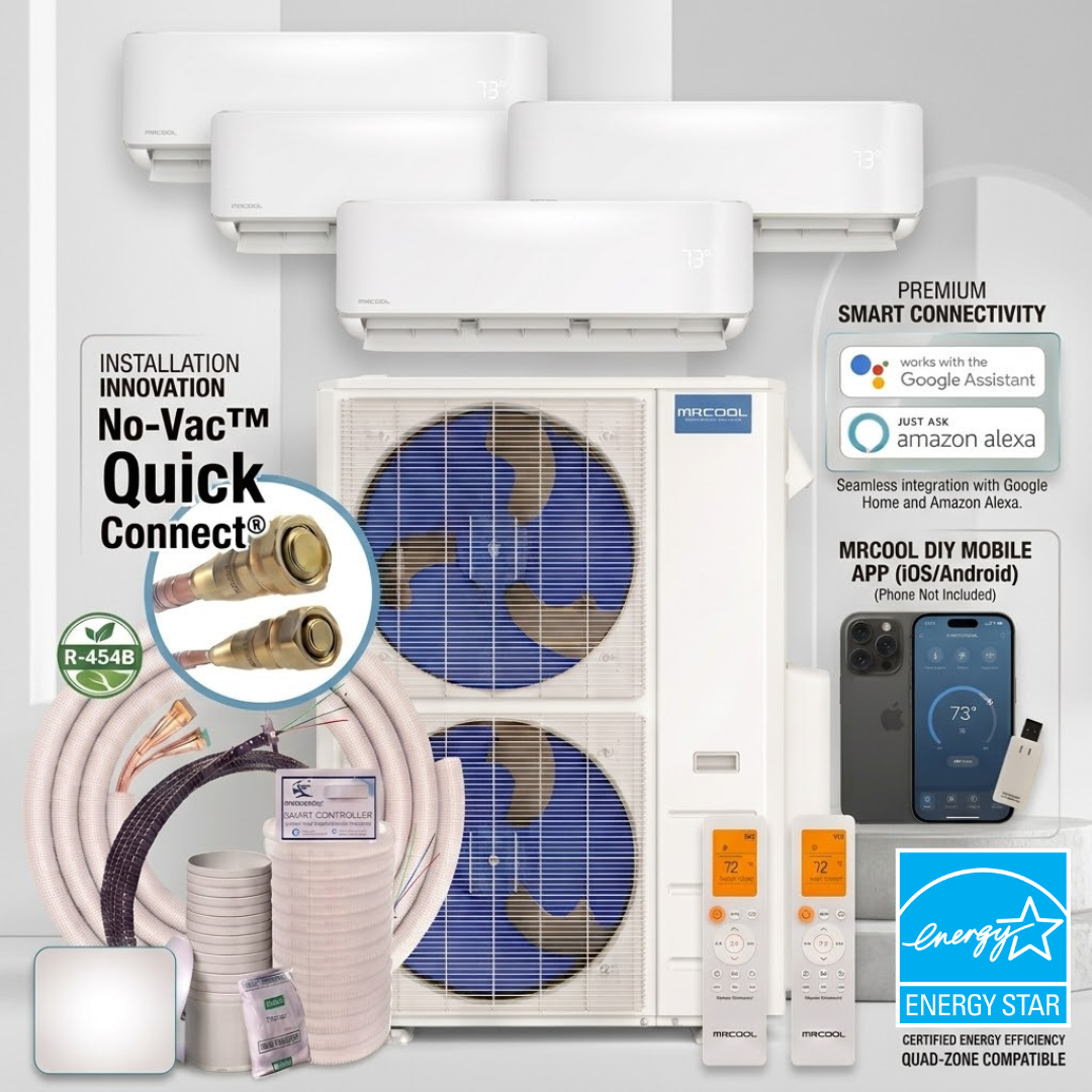 MRCOOL DIY 5th Gen 4-Zone 54,000 BTU Ductless Mini Split Air Conditioner & Heat Pump (12K+12K+12K+18K), DIY4-B-55HP, DIY4-B-55HP12121218 No Vac Quick Connect