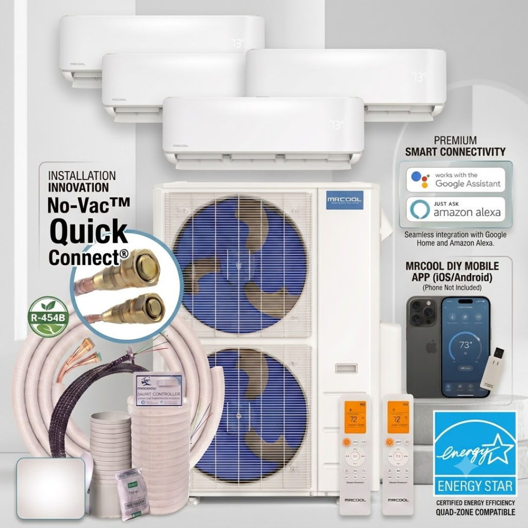 MRCOOL DIY 5th Gen 4-Zone 54,000 BTU Ductless Mini Split Air Conditioner & Heat Pump (6K+6K+6K+36K), DIY4-B-55HP06060636 No Vac Quick Connect
