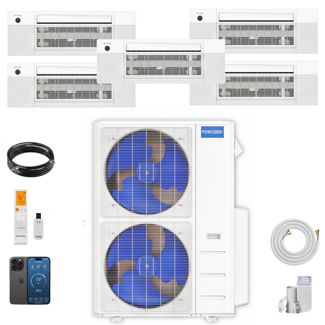 MRCOOL DIY 5th Gen 5-Zone 63,000 BTU Ceiling Cassette Ductless Mini Split Air Conditioner & Heat Pump (9K+9K+9K+18K+18K), DIY5-BC-55HP0909091818