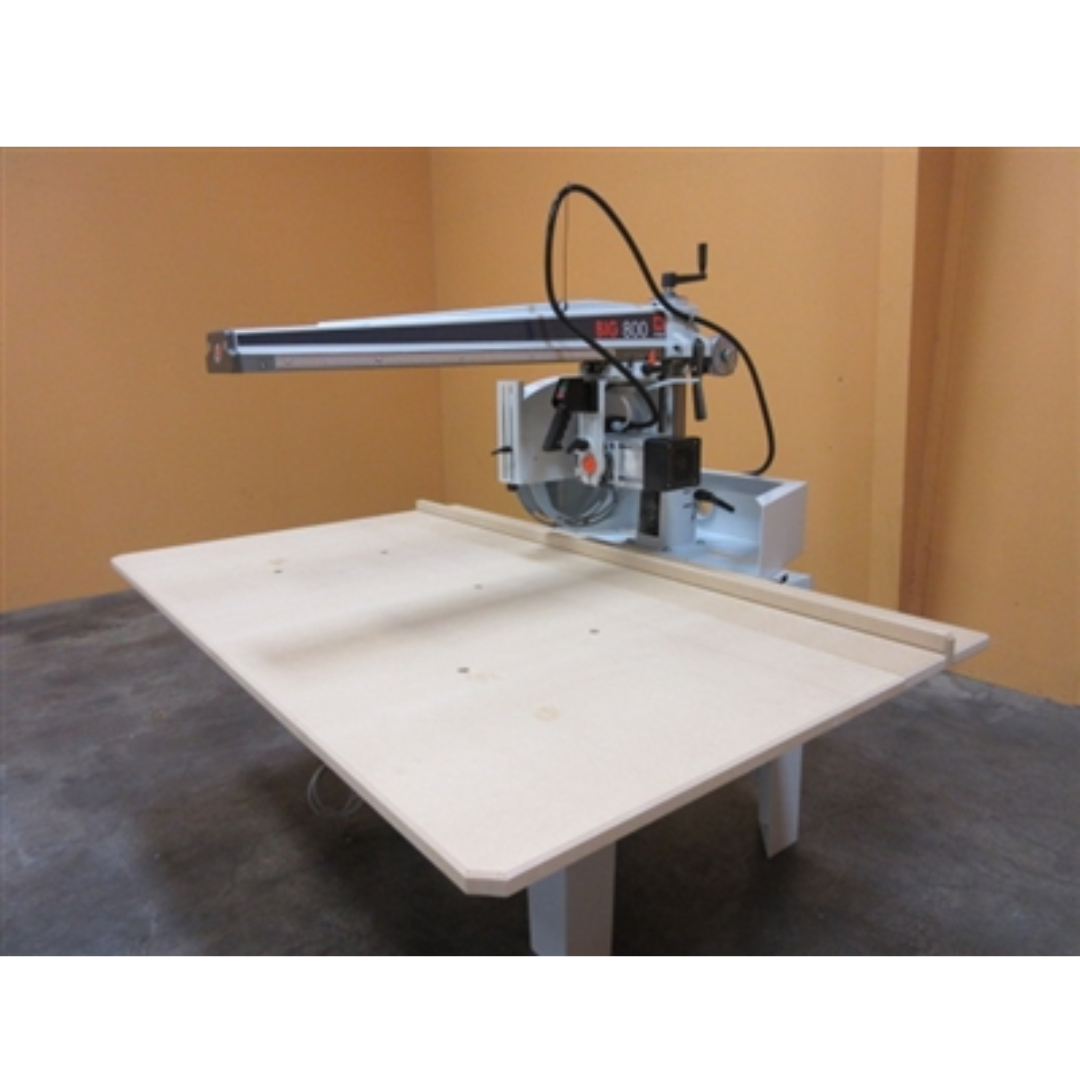 Maggi Big 800CE Radial Arm Saw MAG-BIG800CE angled cutting setup for precision woodworking applications
