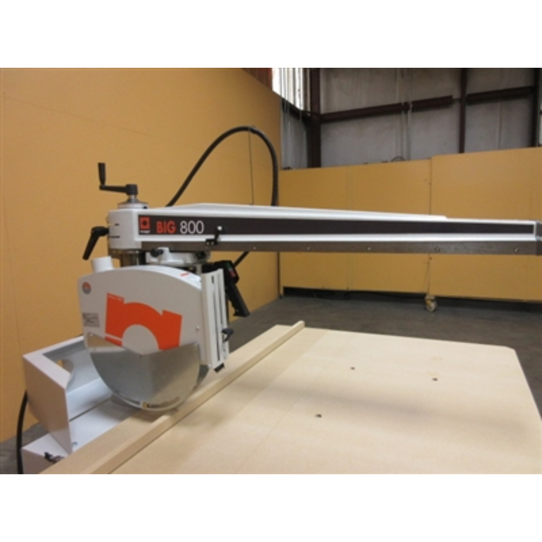 Maggi Big 800CE Radial Arm Saw MAG-BIG800CE side view highlighting motor housing and blade guard system