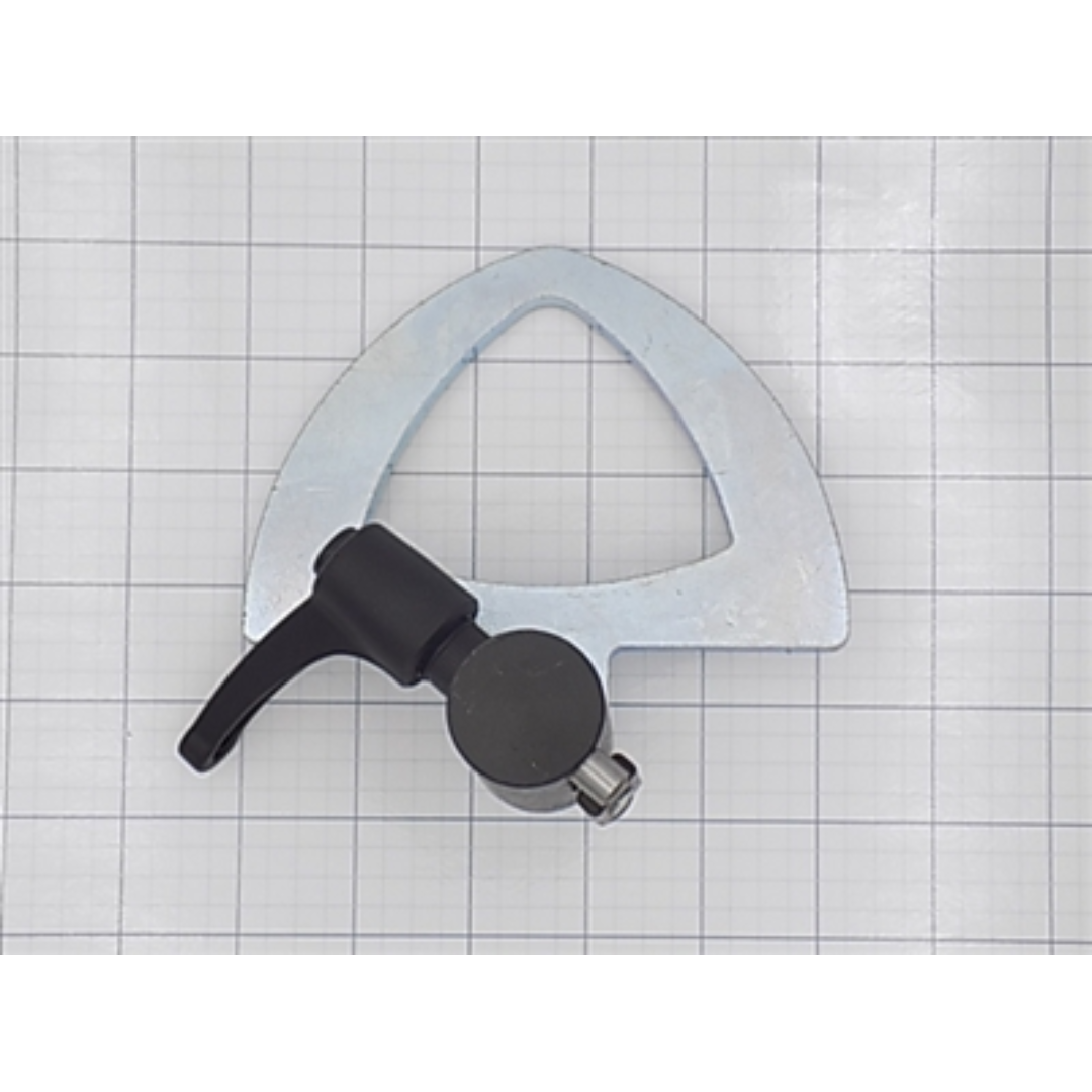 Maggi Extra Stop for Aluminum Fence 26050801 top view showing triangular aluminum stop body and integrated clamp for accurate positioning