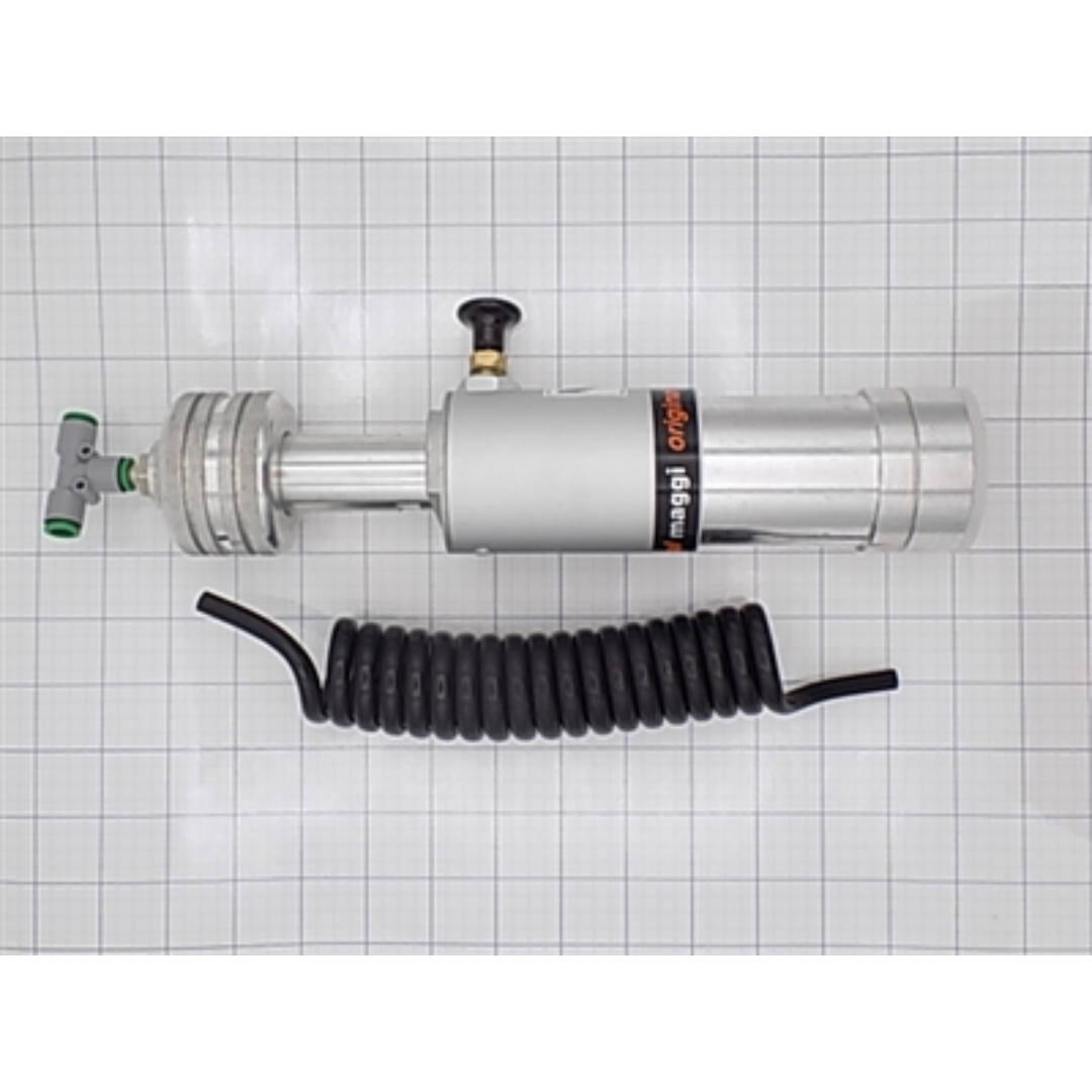 Maggi Holddown Clamp Cylinder Assembly 29971019 full assembly layout including coiled hose and fittings for integration with Maggi machinery systems