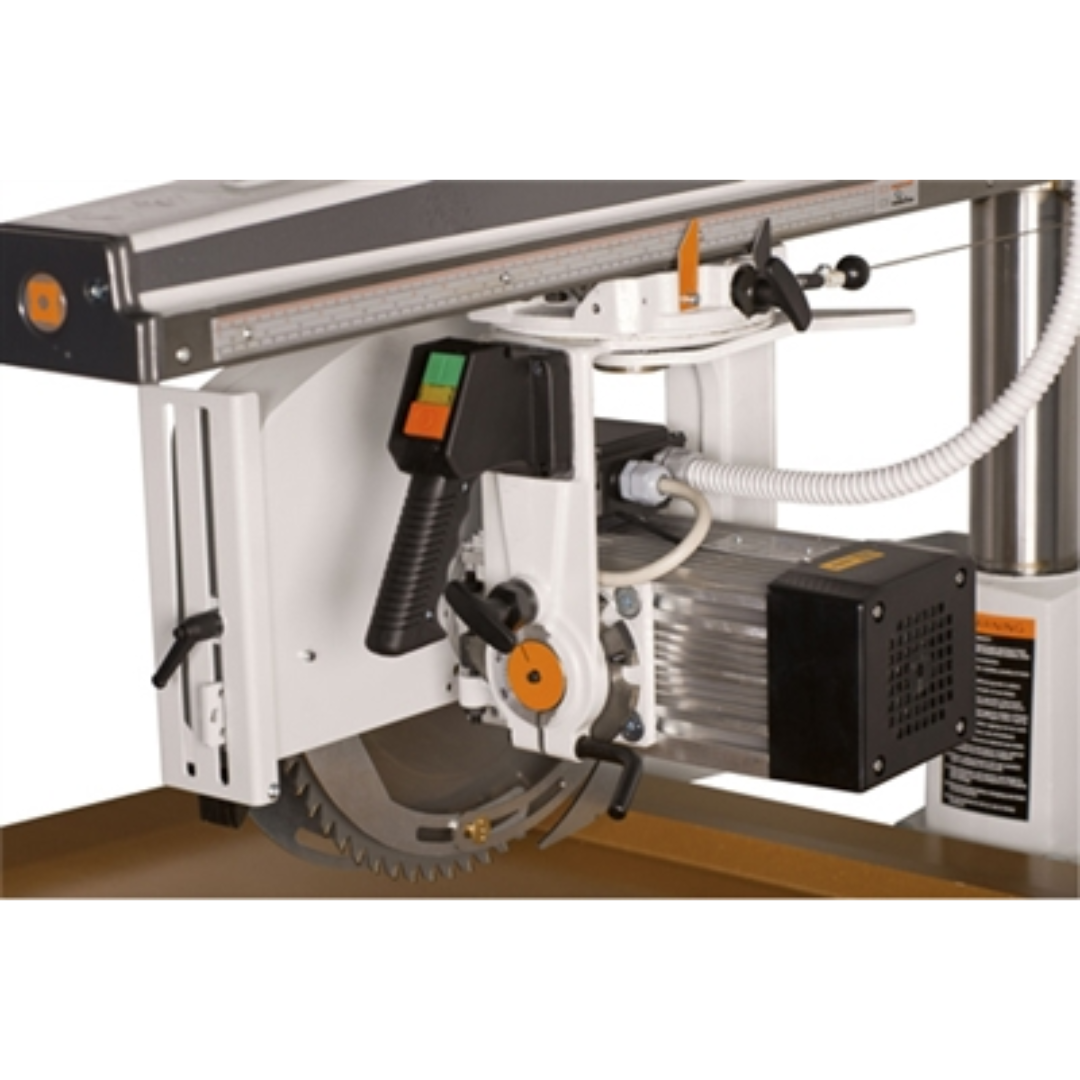 Maggi Junior 640CE Radial Arm Saw MAG-JUNIOR640 close-up of motor assembly and blade guard system