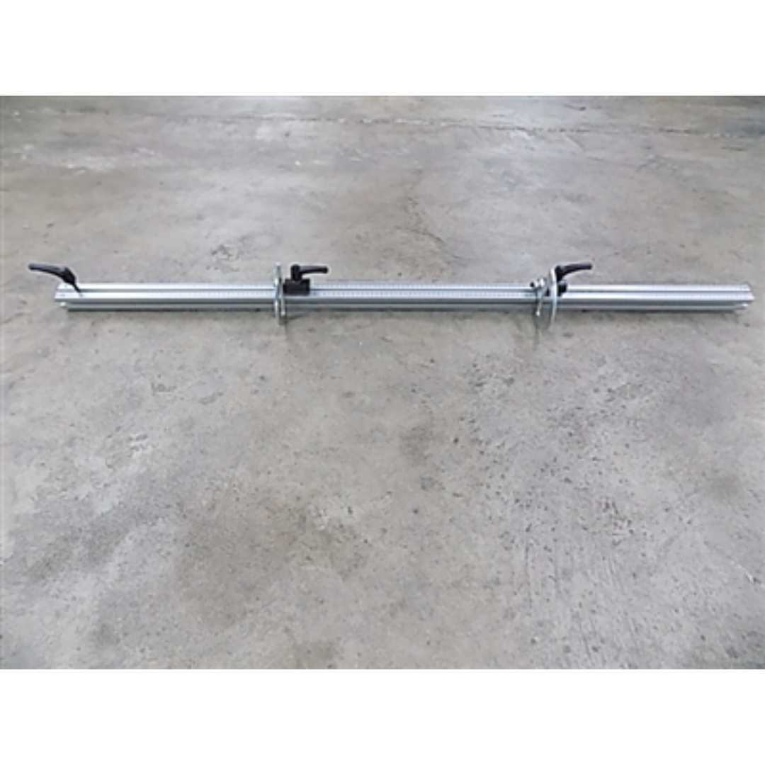 Maggi Right Aluminum Fence with 2 Stops 26054812 side view showing mounting rail and adjustable stop components on workshop floor