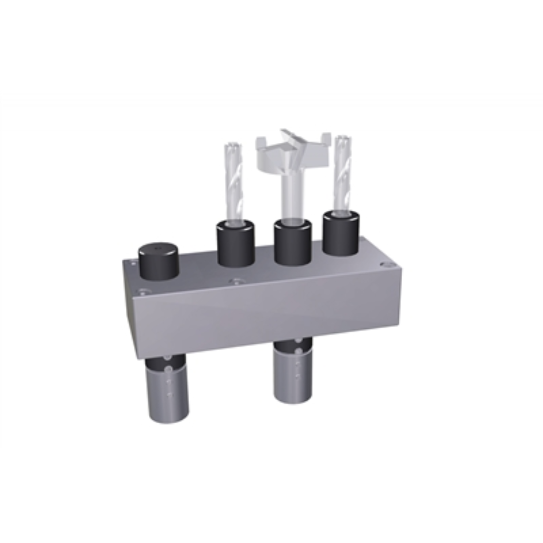 Maggi System 46 Double Row Line Boring Machine MAG-SYSTEM-46 close-up of boring tool and drilling bit assembly