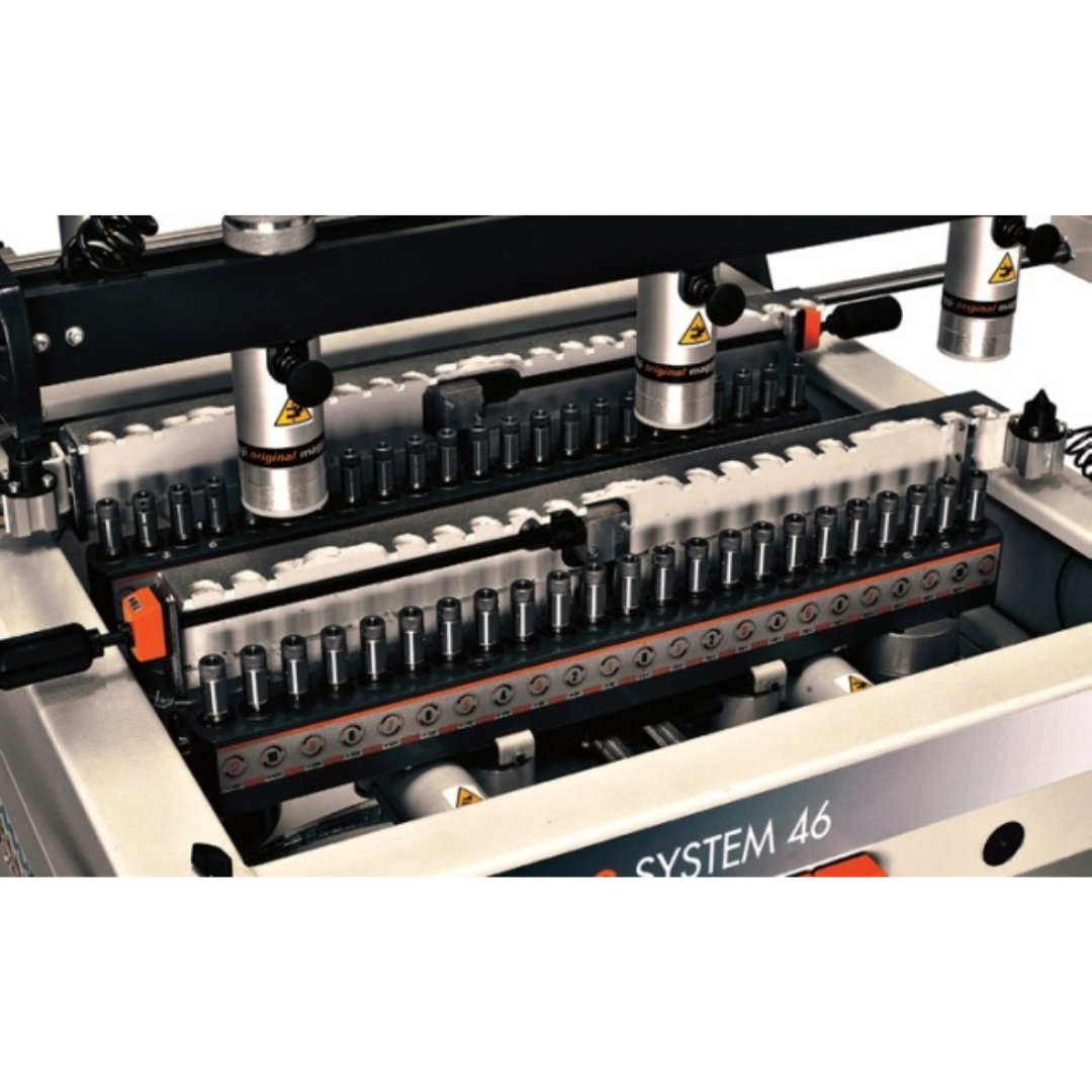 Maggi System 46 Double Row Line Boring Machine MAG-SYSTEM-46 close-up of dual-row spindle boring heads and drilling configuration