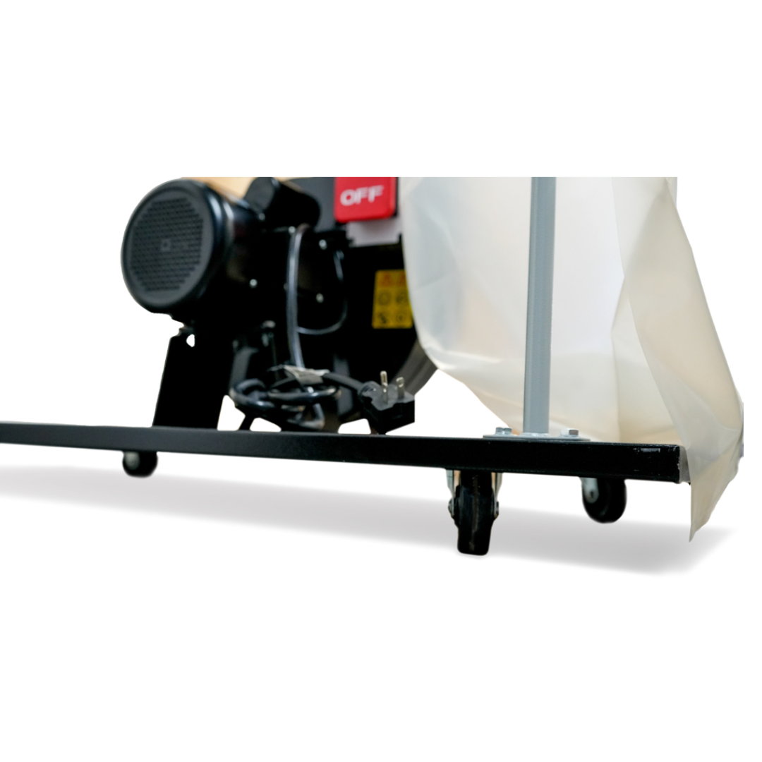 Maksiwa CPD/3.C dust collector motor mounted on steel frame with belt-driven system