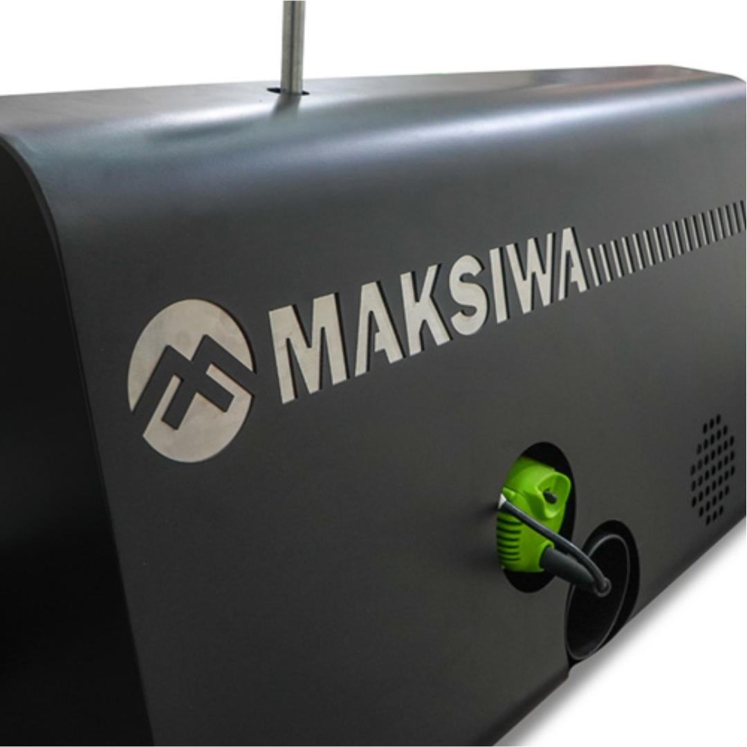 Maksiwa RBB.4G Edge Trimmer Machine side panel with Maksiwa logo and green adjustment knob detail