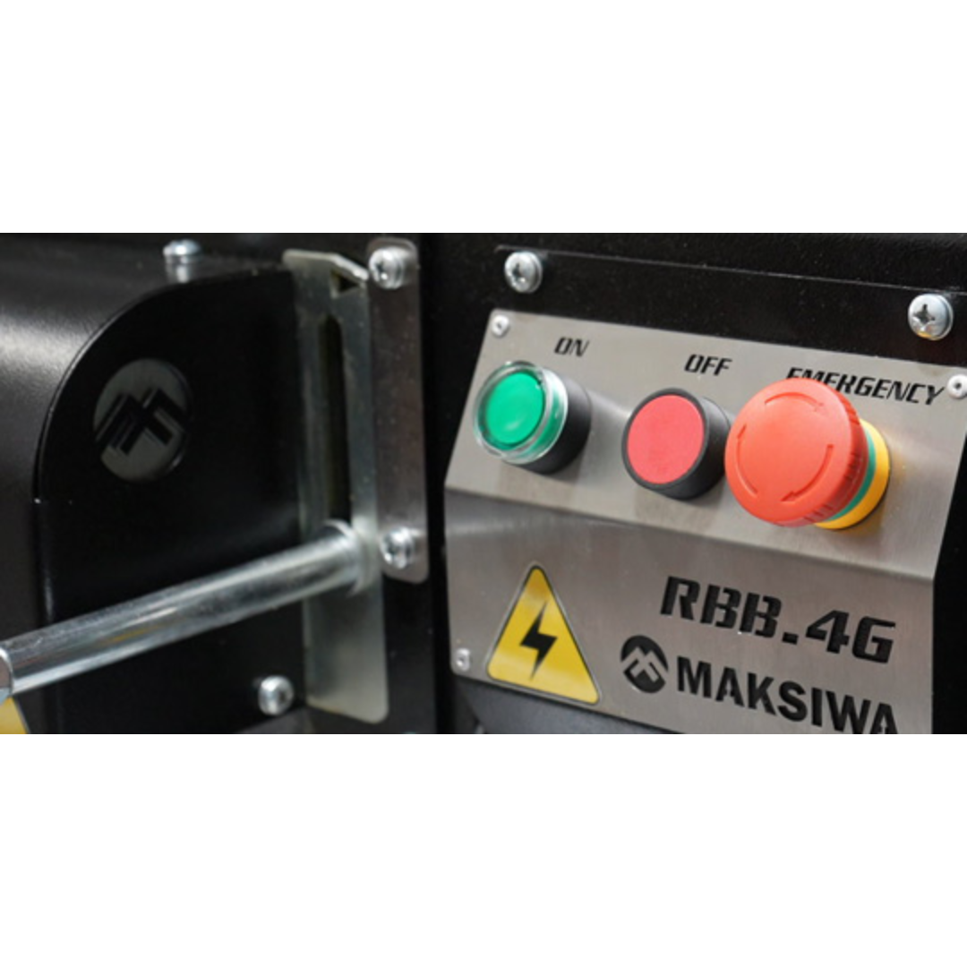 Maksiwa RBB.4G Edge Trimmer Machine control panel with start_stop button sand RBB-4 Glabe lclose-up