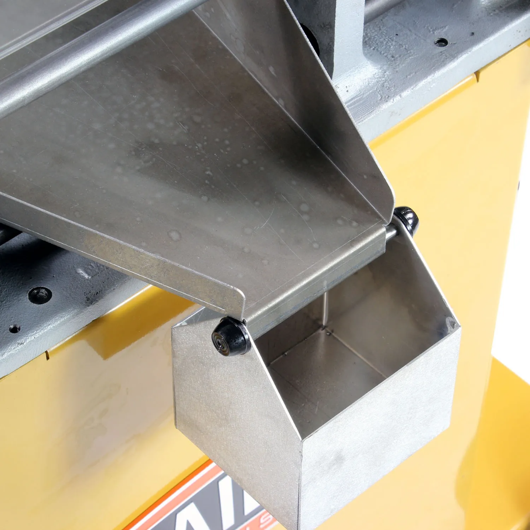 Material support and worktable area on Baileigh Tube & Pipe Notcher TN-800 1008064 designed to securely position tubing during notching operations.