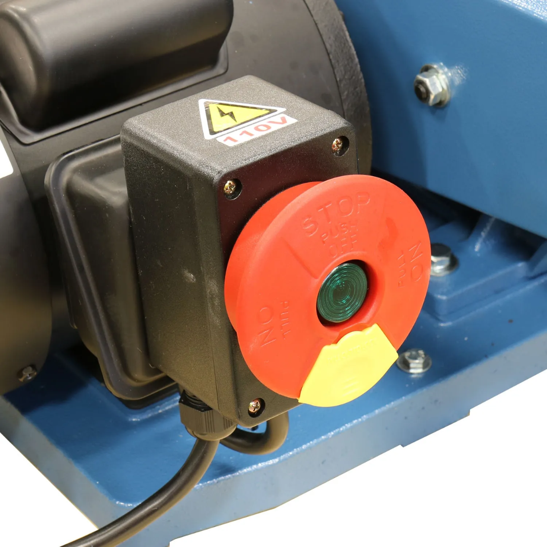 Motor and drive system detail of the Baileigh Two Wheel Belt Grinder BG-248-2 1019092 highlighting the industrial motor and durable belt drive components.