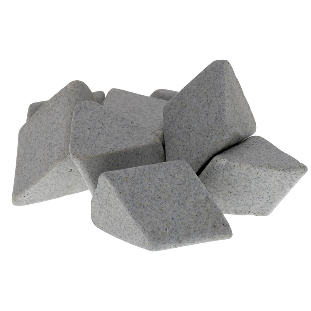 Multiple Burr King 3/8" x 1/4" Angle Cut Triangle P-20 Fast Cut Ceramic ACT50AL ceramic media pieces designed for fast material removal and consistent vibratory finishing performance.