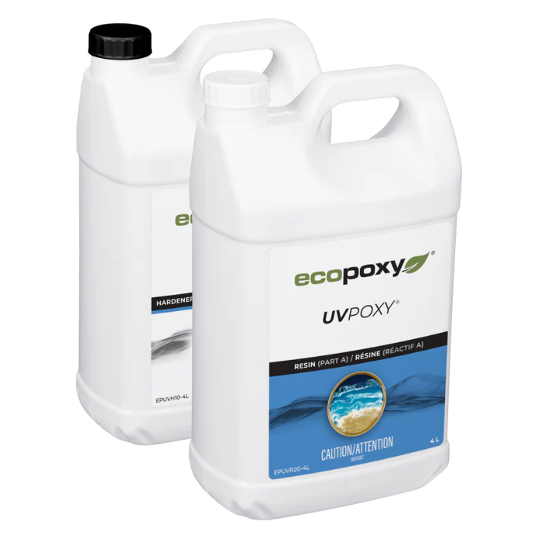 Multiple container sizes of Ecopoxy UVPoxy Epoxy Coating for Woodworkers & Artists for various project scales