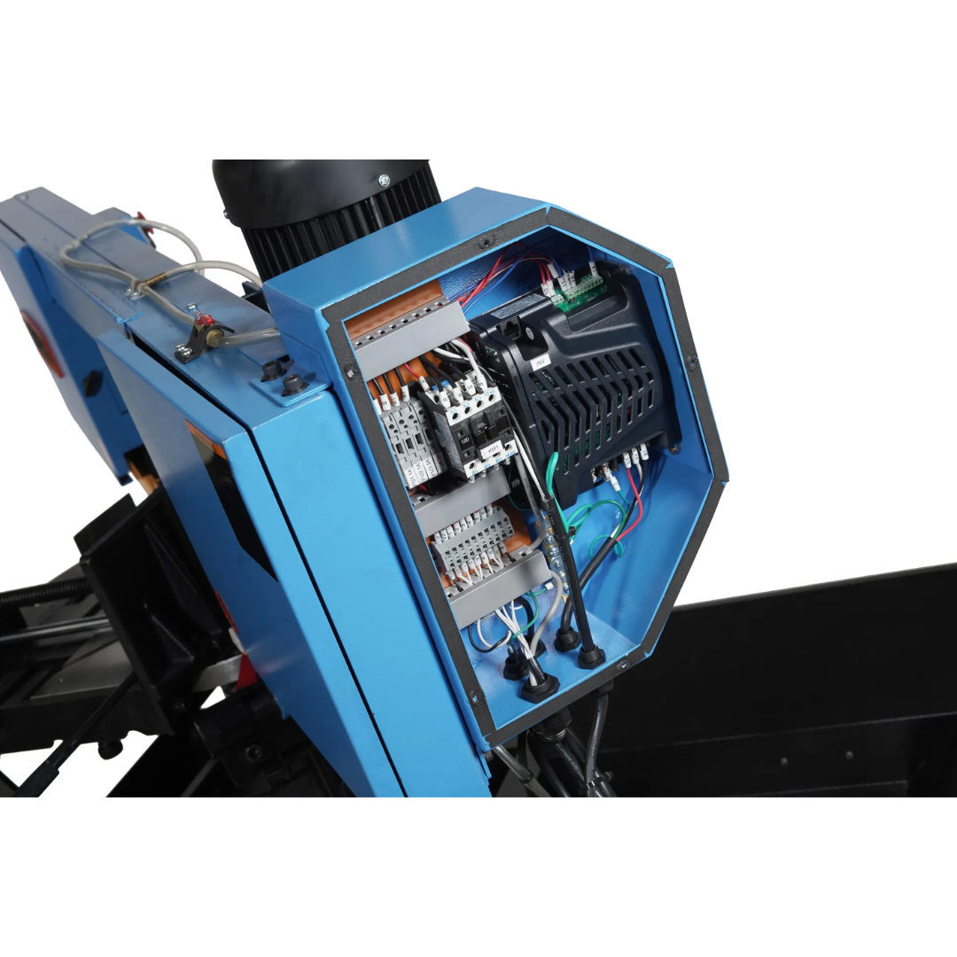 Operator control panel on the Baileigh Portable EVS Dual Mitering Bandsaw BS-10VS 1232696 with variable speed controls and machine functions.