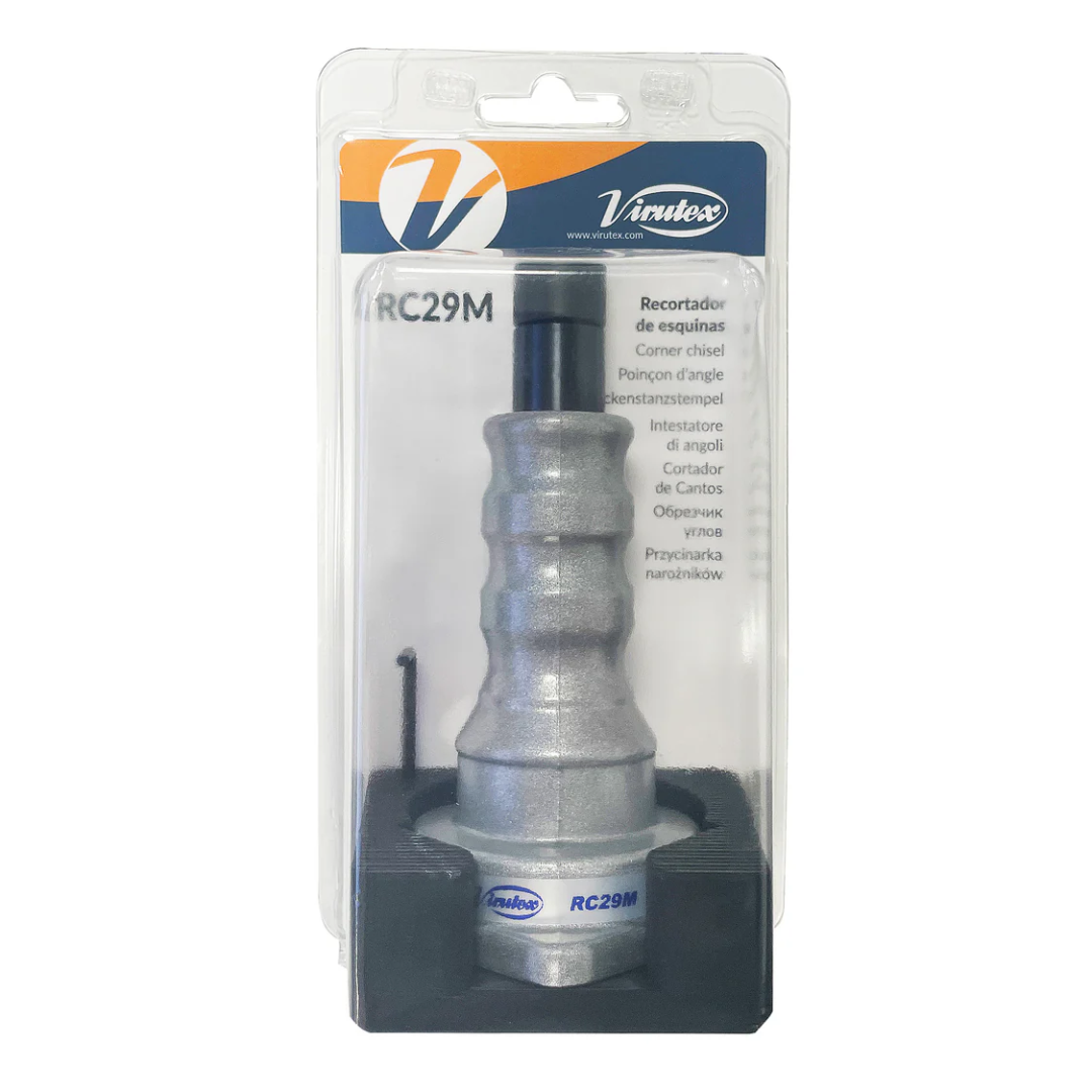 Packaged Virutex RC29M Square Corner Chisel For Door Mortises in retail blister pack showing product branding and model identification