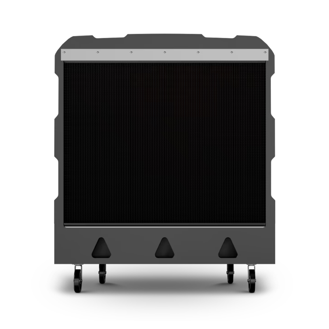 Portacool APEX 4000 Portable Evaporative Cooler rear cooling pad view showing the large evaporative media panel for maximum water absorption and cooling efficiency