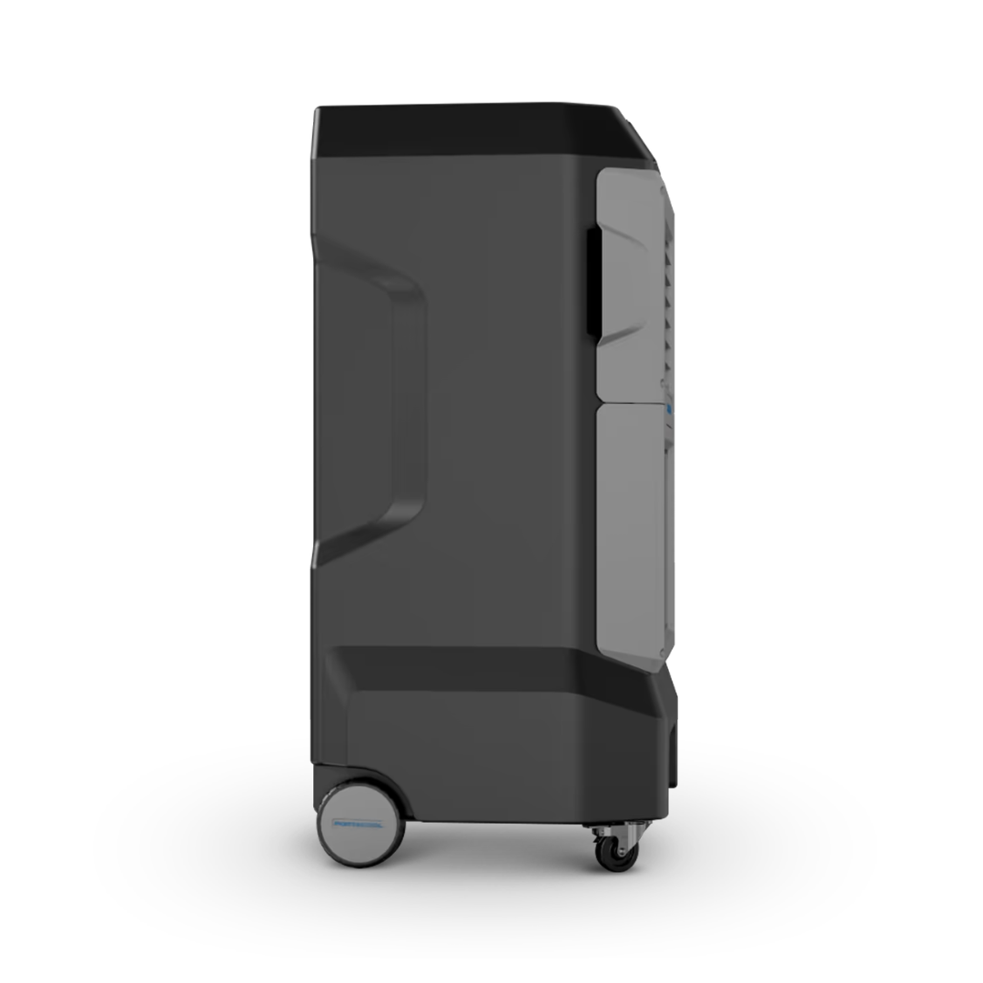 Portacool APEX 700 Portable Evaporative Cooler side profile view illustrating the slim vertical design and rear air intake structure