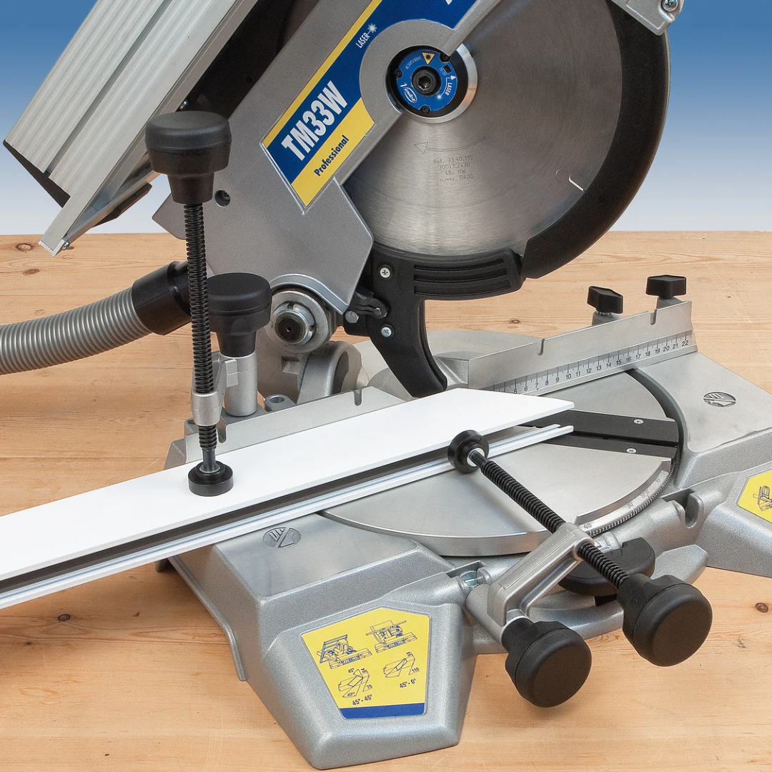 Precision cutting demonstration with Virutex TM33W Miter Table Saw Combo For Precision Cuts (120V) on angled cuts