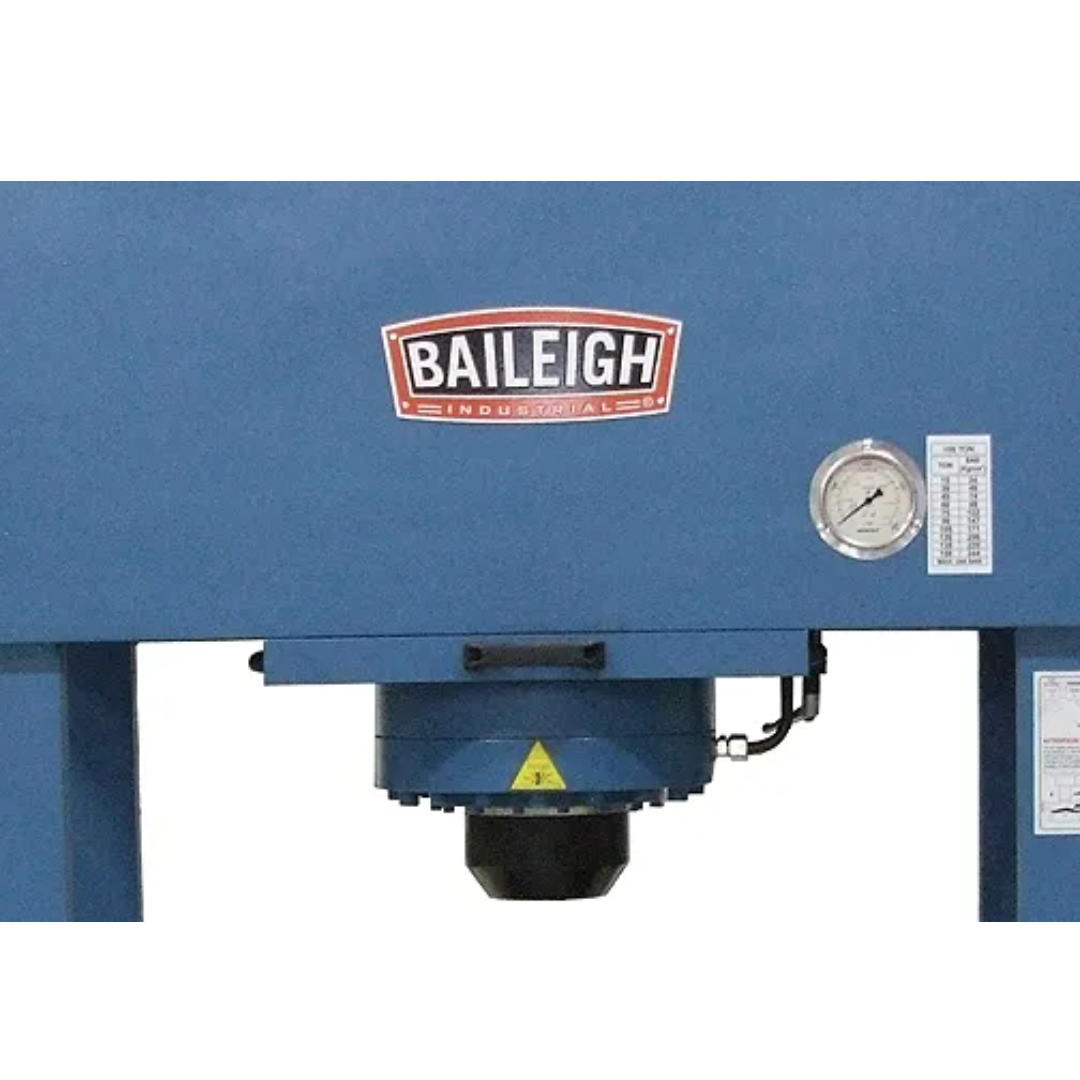 Press head detail of Baileigh Hydraulic Work Shop Press HSP-176M-HD 1012428 highlighting the hydraulic ram system engineered for high-tonnage industrial pressing performance.